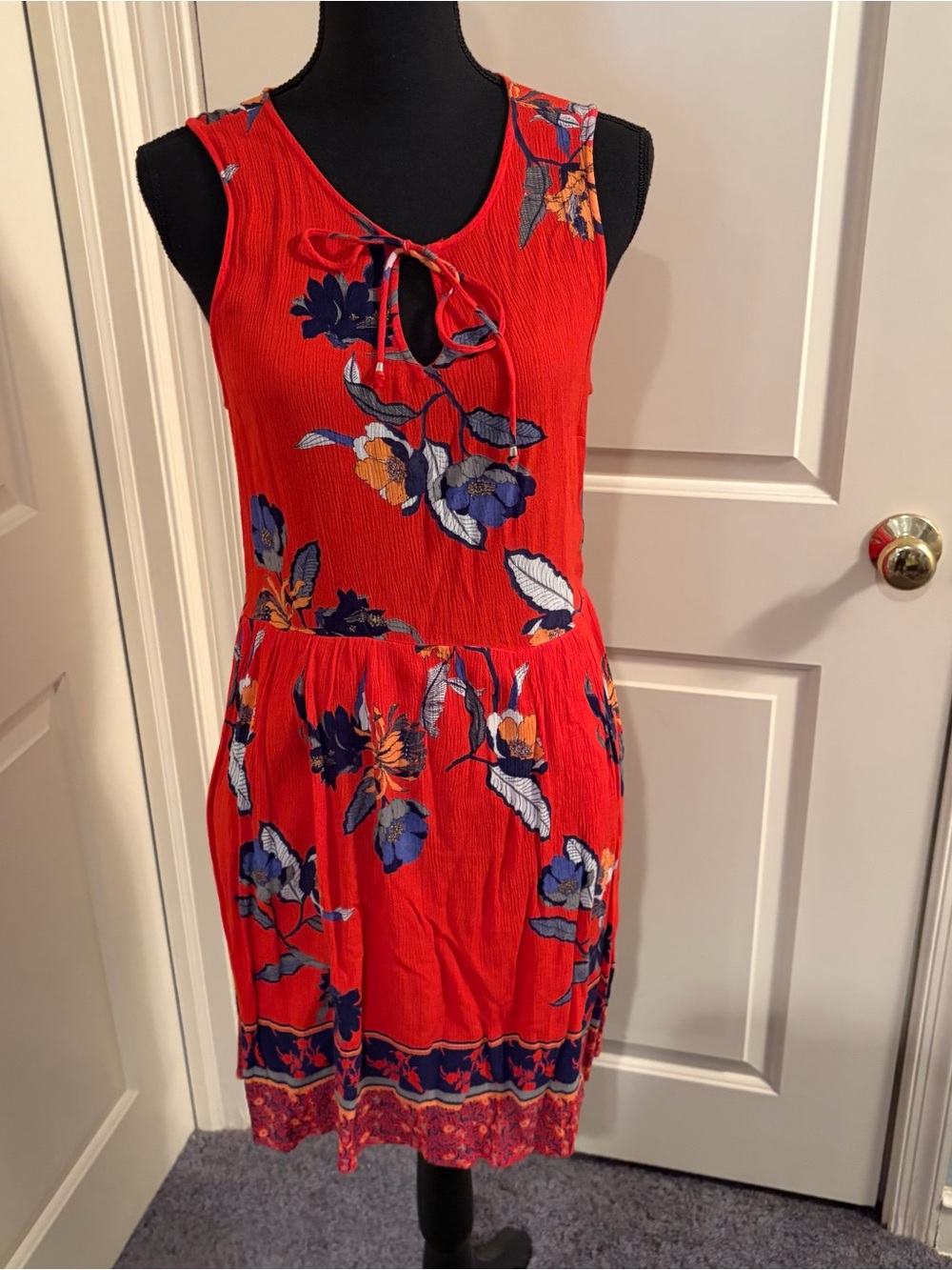 Vero Moda Red Floral Tie-Front Sleeveless Midi Dress